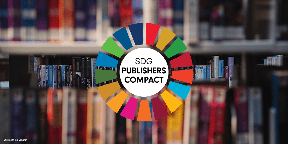 SDG Publishers Compact logo with the colours of the 17 SDGs
