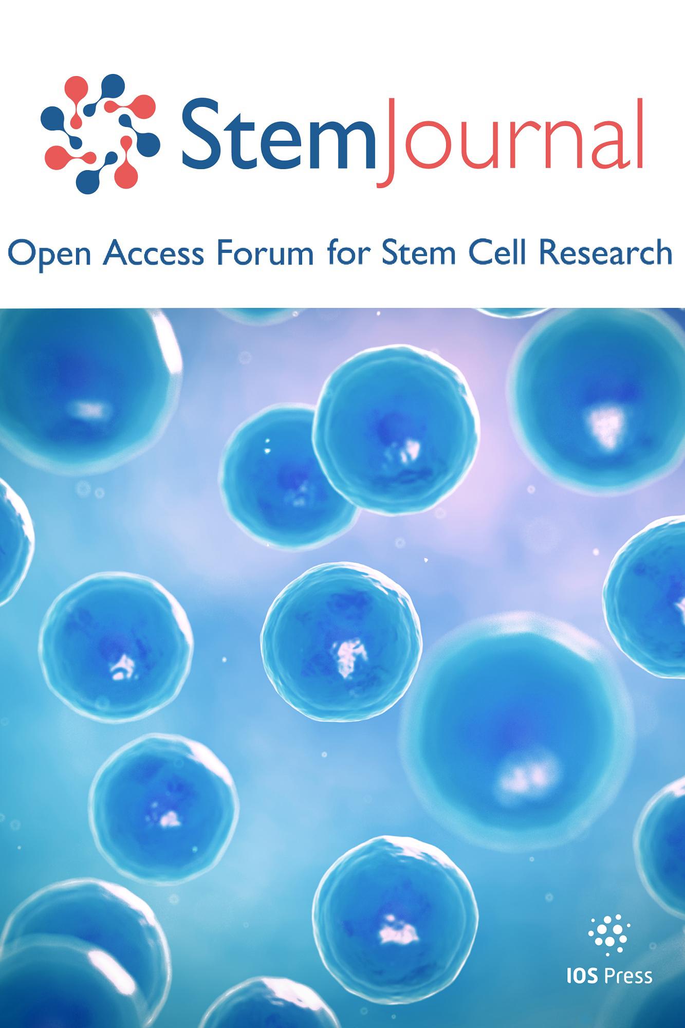 StemJournal logo and tagline and blue stem cells visual